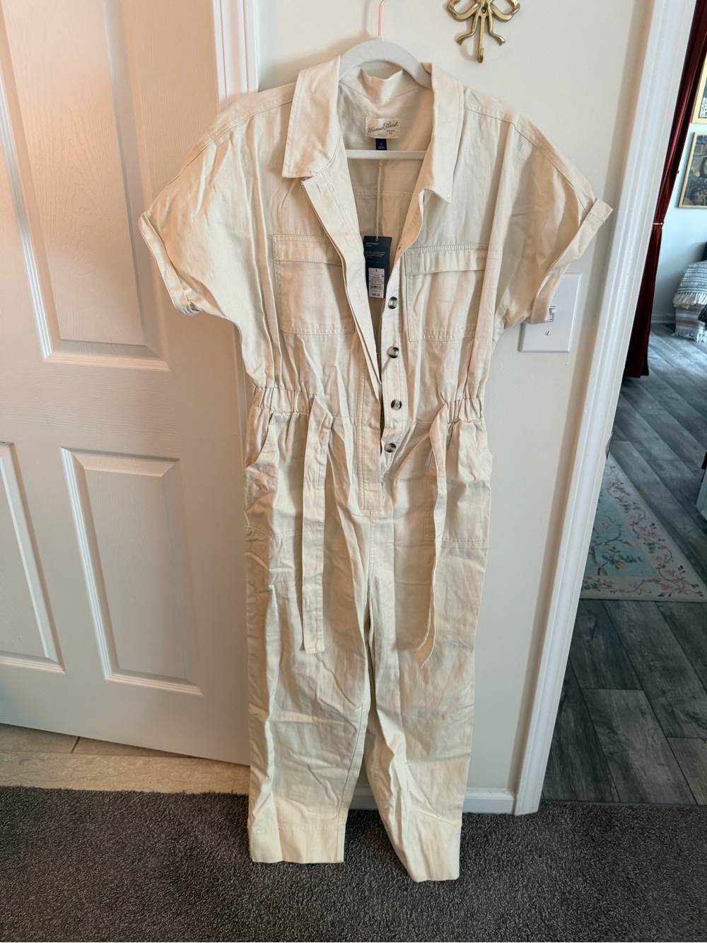 Cream twill boilersuit jumpsuit